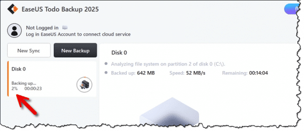 EaseUS Todo backup underway.