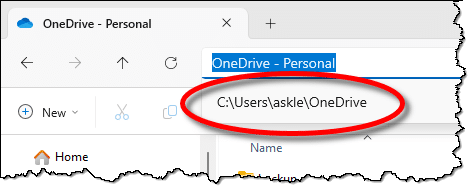 Full path to my OneDrive folder.