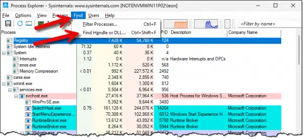 Process Explorer find