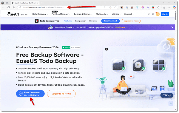 Home page for EaseUS Todo Free.