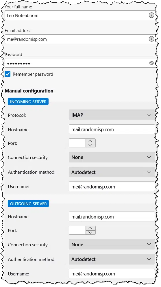 A full email account configuration.