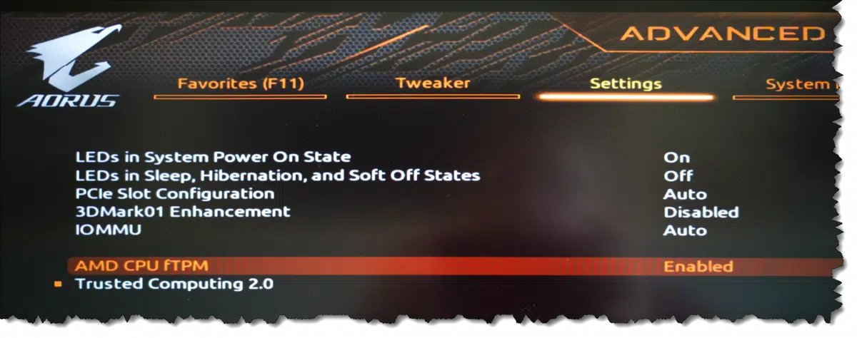 TPM setting in UEFI