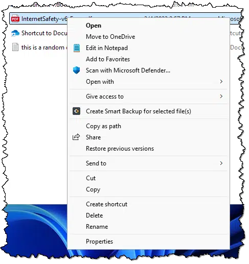 Windows 11 File Explorer Old Right-Click Menu.