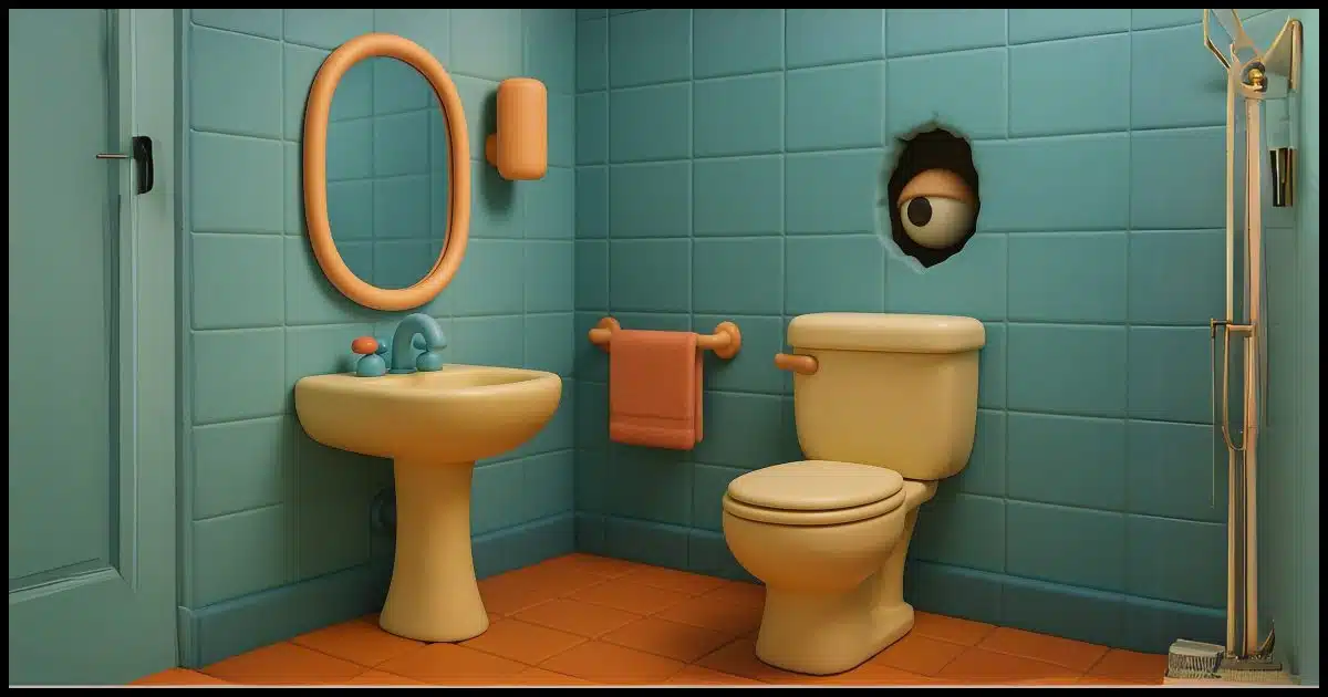 Eyeball peeking into a bathroom.