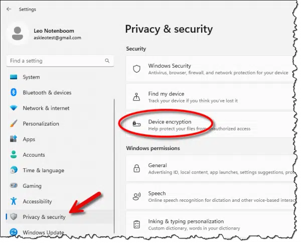 Windows 11 Home, Privacy & security settings