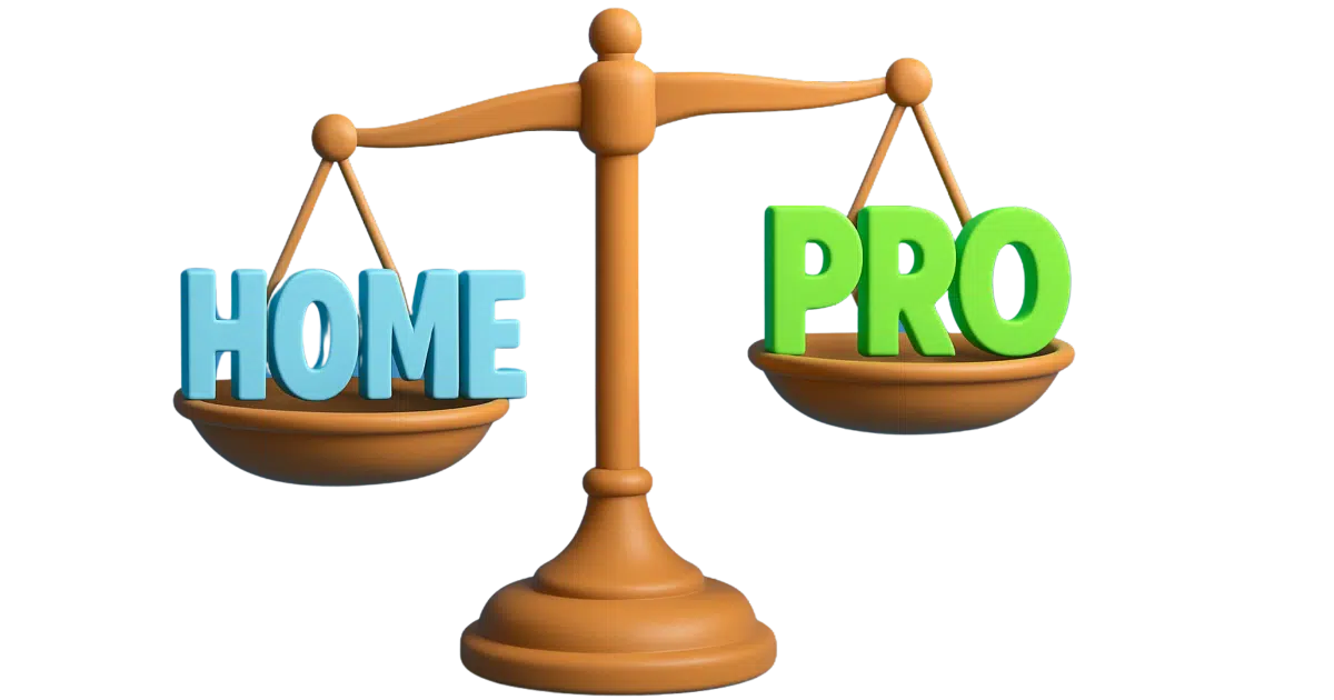 Home and Pro on a balance scale.