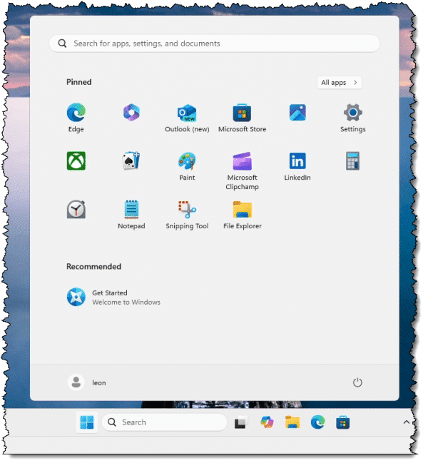 Windows 11 full start menu.