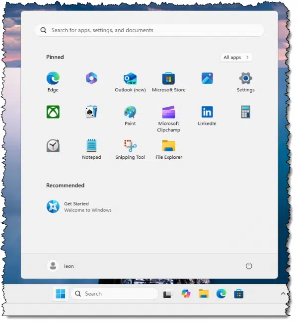 Windows 11 full start menu.