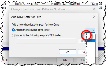 A & B as available drive letters.