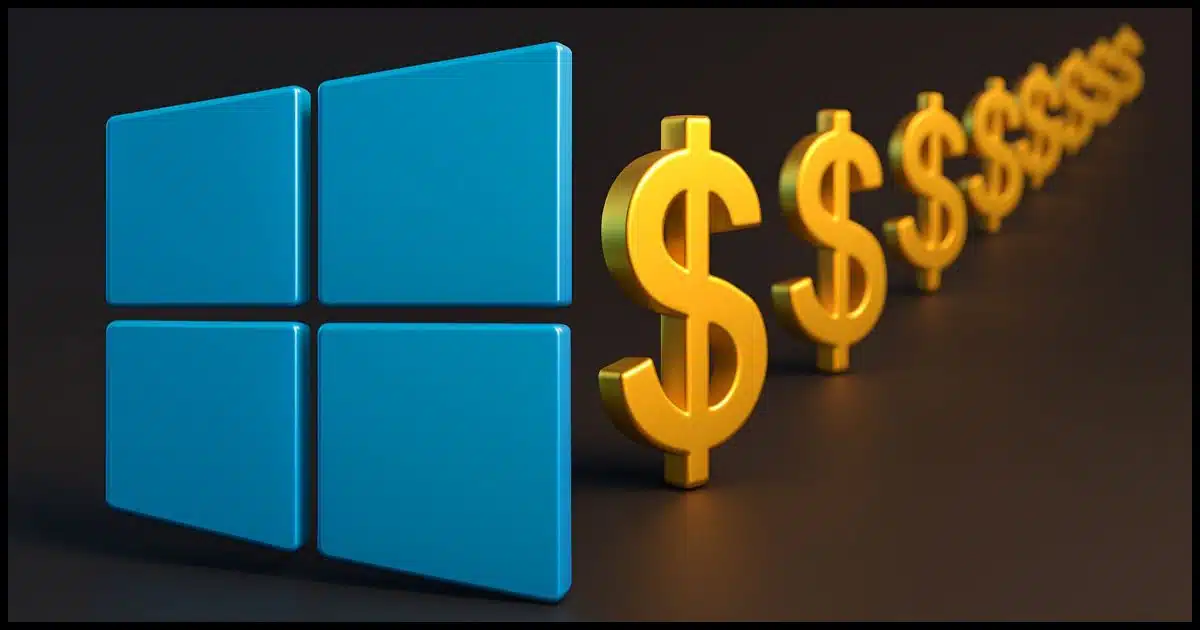 WIndows logo with dollar signs behind it.